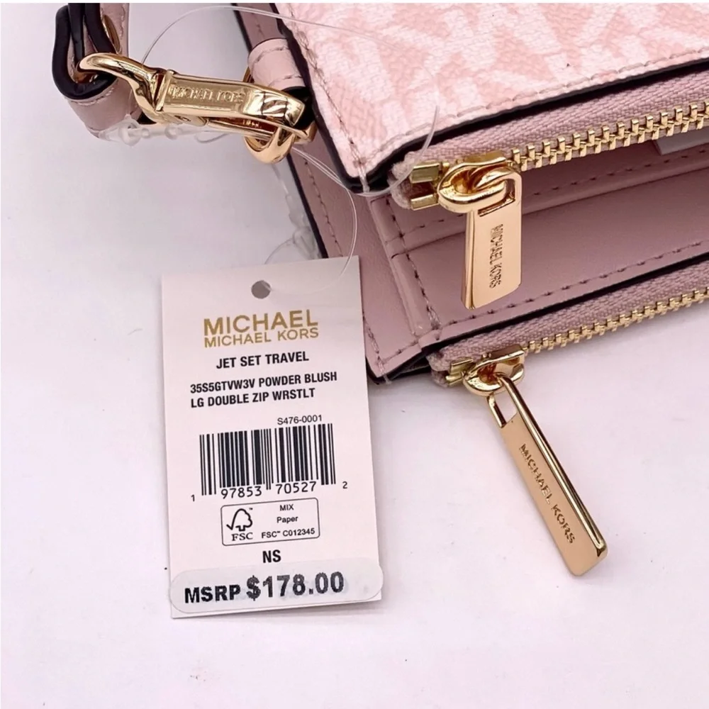 Michael Kors DoubleZip Wallet Wristlet Phone Case Ombre Powder Blush